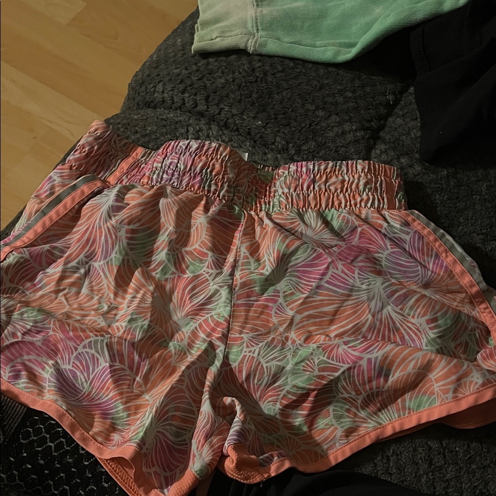 Athletic Works Pink and Green Leaf Print Shorts